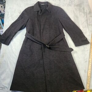 Principe By Marzotto Wool Tweed Belted Trench Coat Black  Vintage size in Photos